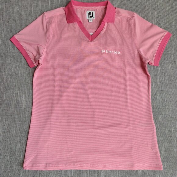 FootJoy Tops - FJ Footjoy Shirt Womens Medium Pink White Striped Golf Polo First Tee PGA TOUR
